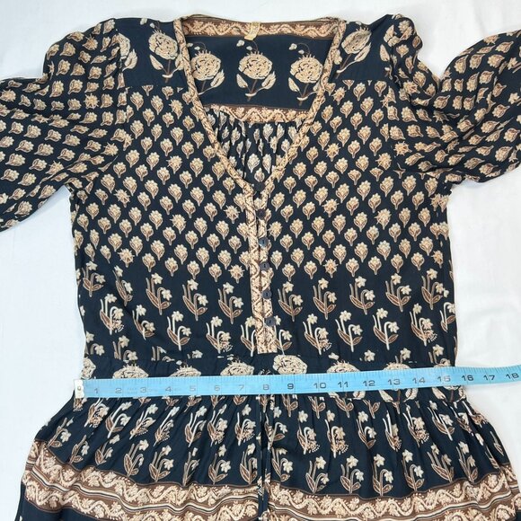 SPELL Bohemian Royale Playdress Charcoal Black Brown Paisley Floral Mini XS - Picture 9 of 16